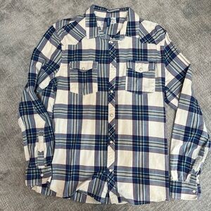 H&M Navy and White Checkered Men's Shirt
